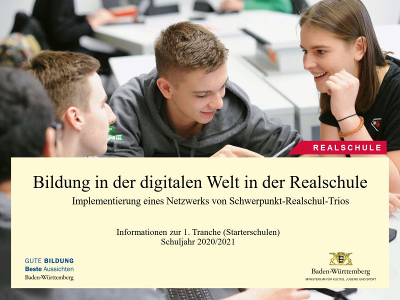 Informationen zur 1. Tranche aus dem Schuljahr 2020/21 aus der Bildung in der digitalen Welt in der Realschule. Implementierung eines Netzwerks von Schwerpunkt-Realschluss-Trios